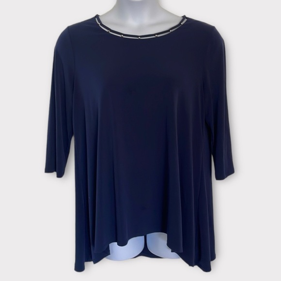 Chico’s High Low Embellished Crew Neck 3/4 Length Sleeve Size 2 (US Large) - Picture 1 of 11